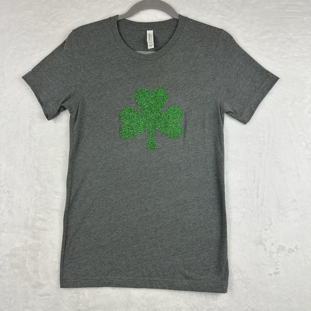 Canvas + Bella‎ Glitter Shamrock T Shirt Size XS EUC